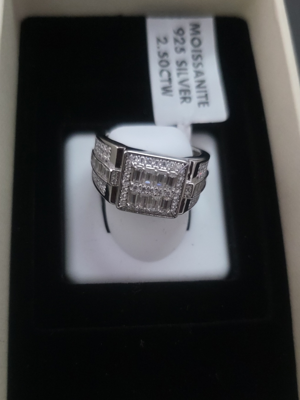 New 925 Sterling Silver Moissanite Square Cluster Ring - Size 9
